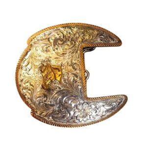 Montana Silversmiths Belt Buckle Horse Silver Plate over Brass Equestrian Floral